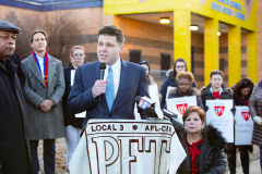 January 8, 2020: Senate Democrats stood at sunrise today with House colleagues, parents, teachers and city officials outside Carnell Elementary School to decry the continued contamination of Philadelphia schools and demand at least $170 million from the state’s Rainy Day Fund to remediate toxic schools. Carnell has been closed since mid-December due to asbestos contamination.