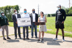 August 25, 2021: Sen. Sharif Street presents a check  to the Shane Victorino Nicetown Boys and Girls Club to rehab a field adjacent to the club to provide safe outdoor recreation for its members.  The club was renamed after the former Phillies centerfielder’s foundation committed $1 million to rehab the indoor facility a decade ago.