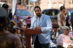 June 15, 2021: Senator Sharif Street speaks at  Toni Morrison Bench Dedication Harrisburg as part of first African American monument