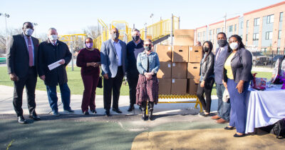 First Distribution: Senator Street is joined by Numa St Louis (U.S. Congressman Dwight Evans), Mayor Jim Kenney, Desiree Jones (Aetna), Jeffery Brown, Browns Store CEO, Philabundance and PA House Dems Leader Rep. Joanna McClinton (Tuesday, April 13 , 2137 N. 15th St. Susquehanna Square/Duckery Playground)