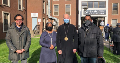 Senator Sharif Street outside Ukrainian Catholic Church of Philadelphia