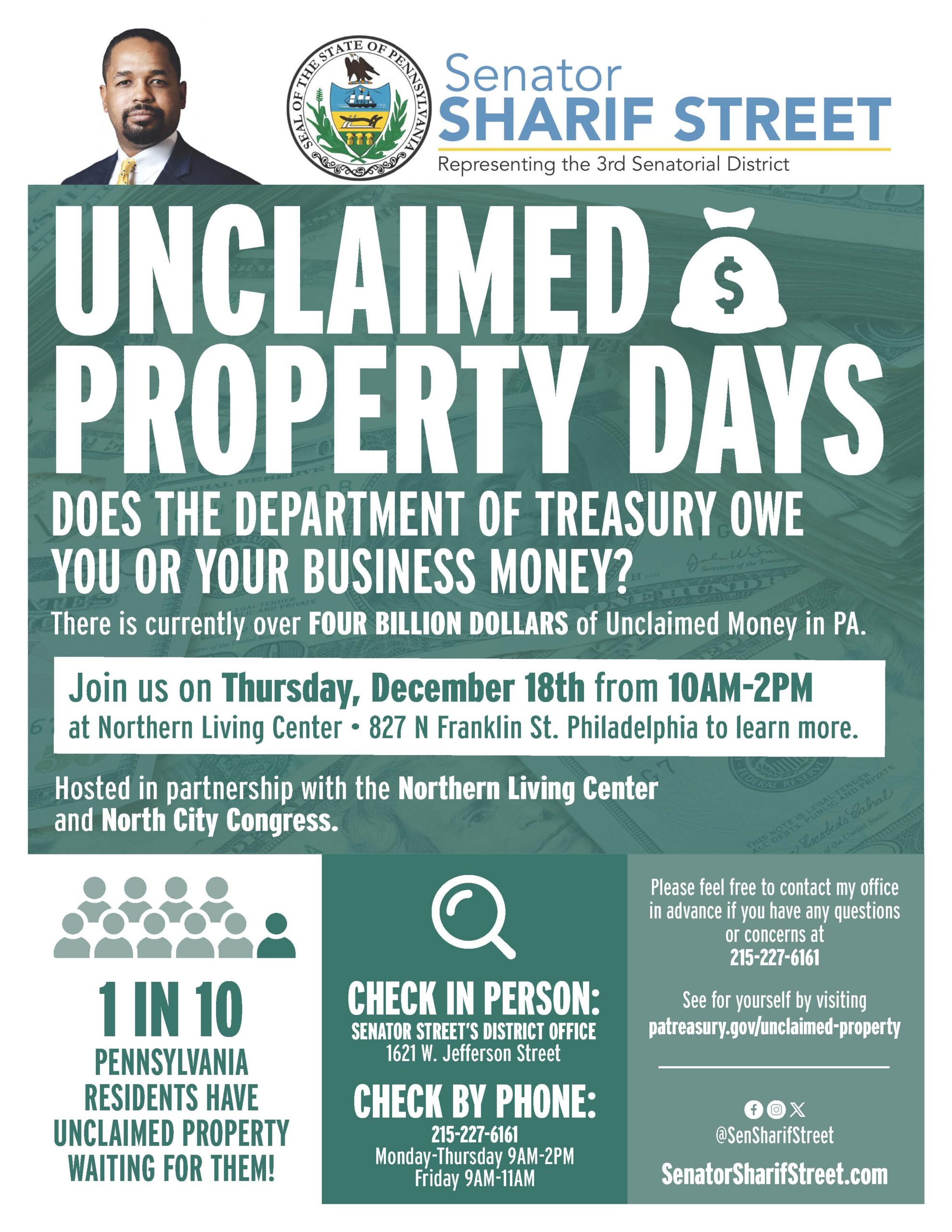 Senator Sharif Street Hosts Unclaimed Property Day to Help Residents Reclaim Lost Funds